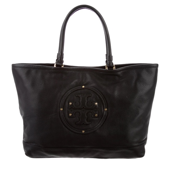 Tory Burch Black Leather Maisey‎ Gold Hardware Large Shopper Tote Bag